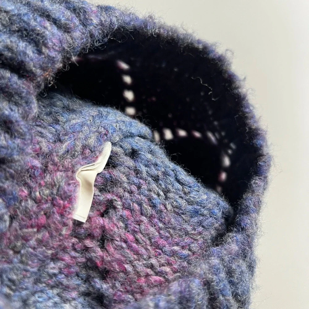 Prana‎ Diamond Cable Knit Beanie Blue Purple Space Dye Wool Blend Winter Hat